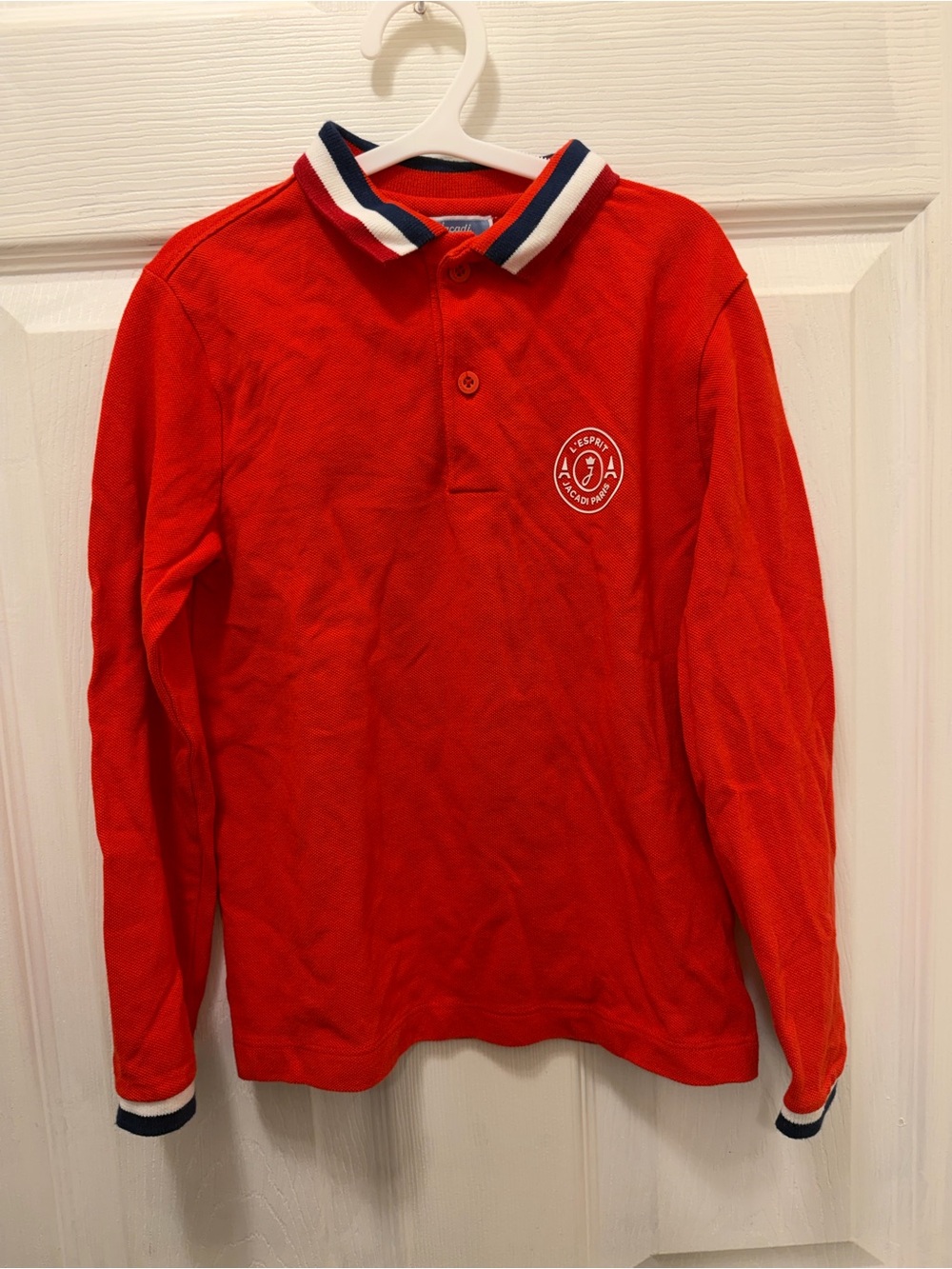 Jacadi Red Long Sleeve Polo with Navy & White Trim